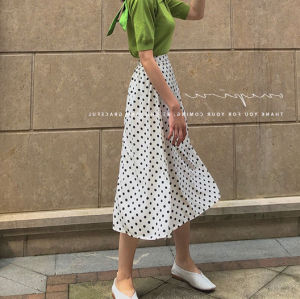 Polka Dot Skirt Womens Summer New New Arrival Retro High Waist Slim Looking Mid Length Long Length Chiffon Skirt A- Line Ankle-Length Dress