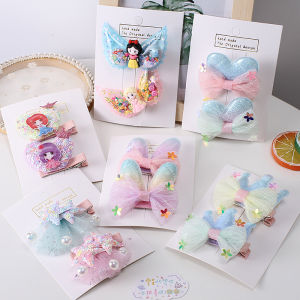 1 Pair Cute Cartoon Childrens Crown Hairpin Quicksand Princess Bangs Clip Baby Girl Love Cloth Duckbill Clips Hair Accessories