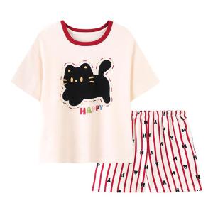 Miiow | Pure Cotton Summer Lightweight Sleepwear For Girls Childrens Home Clothes Set Comfortable Silk Feel Short Sleeve Round Neck