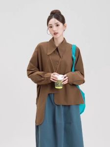 Áo Blouse Tay Dài Không Đối Xứng Thanh Lịch