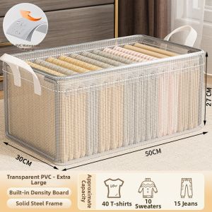 Clothes Storage Box Closet Organizer Transparent Foldable