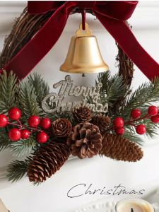Handmade Christmas Decorative Door Hanging Bell Wreath with Red Fruit New 2025 Christmas Festival Supplies Gifts