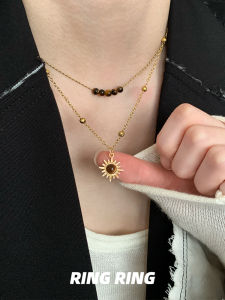 Sunflower Necklace Women's Tiger Eye Stone Sweater Chain Layering Vintage Clavicle Chain Ringring Store Old Dream Sweet Style