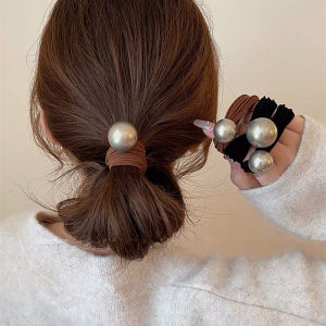 Elegance Super Large Bright Imitation Pearl Headband Hair Accessories Internet Celebrity Ins Minimalist Tie up a Bun Hairstyle Elastic Rubber Band Female