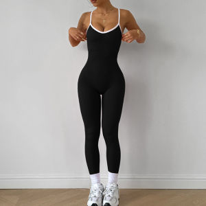 Nữ Liền Mạch Tập Yoga Jumpsuit Bộ Tập Gym Spaghetti Dây Thoáng Khí Tập Luyện Quần Legging Dây Có Đệm 1 Tập Thể Hình Body