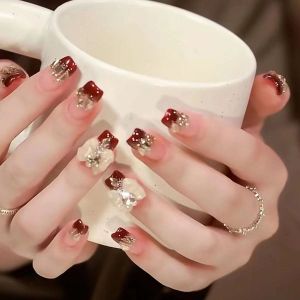 MONLEYTA | 2025 New Cat Eye Nail Tips Wearable False Nails Autumn Winter Design Premium Feeling Nail Art Finished Products Medium Long