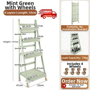 TMCG | Foldable Mobile Solid Wood Step Flower Stand