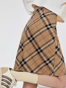 Linfanging Retro Plaid Woolen A- line Skirt Autumn and Winter High Waist Mid Length Long Length Skirt Slimming Dress