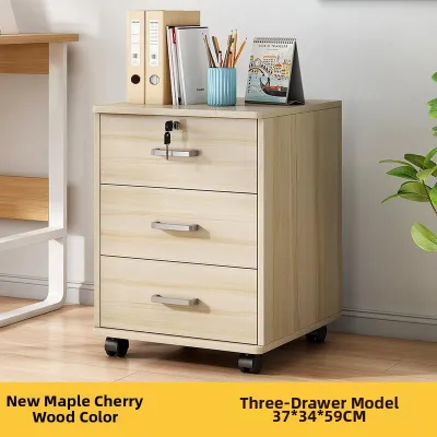 Small Lockable Mobile Wooden Drawer Cabinet Under Desk Storage Low Cabinet