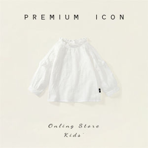 Girls Lace Patchwork Shirt Long Sleeve Ruffle Collar Korean Style Cotton Pure Color Autumn Fashionable Top for Kids And Babies