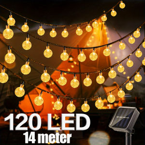 14 Meters Solar String light Outdoor Waterproof 120 LED Christmas Crystal ball for Patio bulb Lights With Solar Panel Original Flash Fairy Garden Party Camping Garland Lamp Porch Wedding Party Decoration lamp