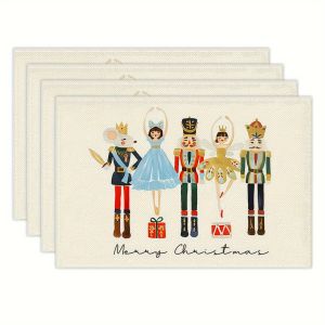 VIKAMA 4-Piece Christmas Fairy Tale Nutcracker Placemats Christmas Party Family Gathering Holiday Table Decor