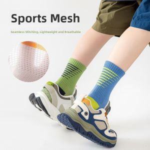 Miiow | Breathable Thin Cotton Socks For Boys Mid-Calf Children Summer Socks Comfortable No-Cuff Design Polyester And Spandex Blend
