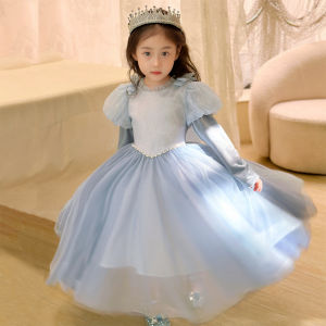 Princess Elsa Dress for Girls Autumn Winter Halloween Costume Long Sleeve Sweet Style Childrens Clothing Elsas Ball Gown