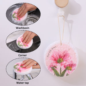 Wood Pulp Cotton Dishwashing Sponge Wipe Cartoon Flowers Creative Non-stick Compressed Wipe Kitchen Brush