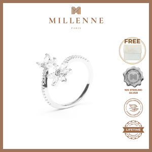 MILLENNE Made For The Night Flower Cubic Zirconia Silver Adjustable Ring with 925 Sterling Silver