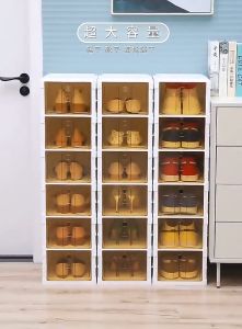 ชั้นวางรองเท้า พับได้ ชั้นอเนกประสงค์ กล่องใส่รองเท้า ฝาหน้าเปิด-ปิดพลาสติกแบบหนา กล่องรองเท้า