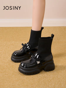 Josiny | Height Increasing Thick Sole Chunky Heel Elastic Ankle Bootie Loafer