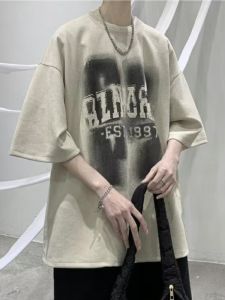 Short Sleeve T-Shirt Mens Summer Fashion Trendy Trendy Half Sleeve American High Street Oversize Plus Size round Neck Half Sleeve