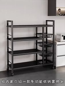 Kitchen Storage Rack 304 Stainless Steel Kitchen Storage Cabinet with 3 Removable Basket Kitchen Shelves with Wheels Microwave Oven Shelf Rack Condiments Racks Organizer Movable Kitchen Organizer Space