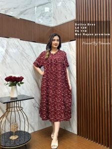 DELISA DRESS//DASTER DELLA HAWET RAYON MOTIF BUNGA//DASTER TERBARU LENGAN PENDEK