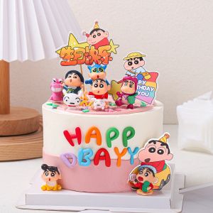 Crayon Shinchan Birthday Cake Decoration Cartoon Cute Thick Eyebrow Boy Boy Party Cake Ornament Plug-In Plastic Material