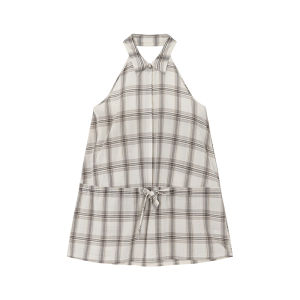 Necktie Collar Drawstring Waist Plaid Womens Top