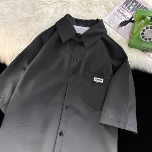 Black and White Gradient Color Shirt Mens Short-Sleeved Summer Fancy Ice Silk Shirt Six-Quarter Sleeve Sun Protection Outwear Couple Wear