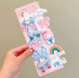 Set 15 dây buộc tóc kẹp tóc cho bé gái màu cầu vồng dễ thương họa tiết hoạt hình