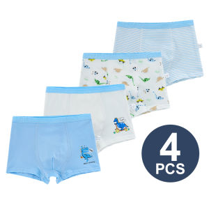 4PCS Boys Boxer Briefs for 2-12 Years Old Toddler Kids Breathable Cotton Underwear Teenagers Dinosaur Print Four Corners Panties
