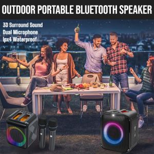 High Quality Outdoor Portable Bluetooth Speaker Dual Microphone Wireless Bluetooth Karaoke Speaker Portable Design Good Sound Quality