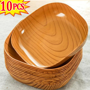 10Pcs Plate Set Wooden Design Kitchenware Plastic Square Plate for Snacks DishesTray Kitchen Bowl Dish Tableware