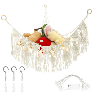 Stuffed Toy Net Hammock with Star Light Portable Plush Toy Hammock Space Saving Triangle Toy Net for Home Decoration