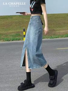 La Chapelle High เอว ทรงเอ Mini กระโปรง ผู้หญิง เดนิม ครึ่งความยาว เรียบง่าย สไตล์ ความยาวปานกลาง สินค้าใหม่ ยาว กระโปรง