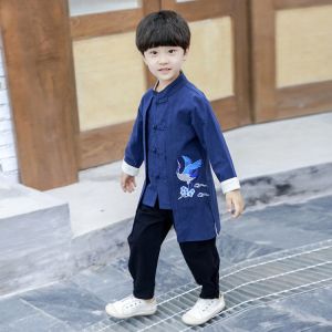 Hanfu Boys Robe Chinese Style Childrens Clothing Tang Suit Children Boys Baby Clothing Spring and Autumn Chinese Classics Suit Thin Cotton and Linen