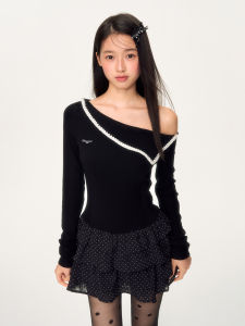 Weekend hub | Elegant Shoulder Slash Dotted Dress Waist-defining