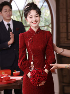 Elegant Chinese Style Wedding Dress Lace Cheongsam Engagement Party Dress Short Women Custom Made Spring Bridal Gown