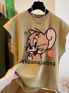 เสื้อยืดแขนสั้นผ้าฝ้ายลายการ์ตูนสีสันสดใสสำหรับผู้หญิงในช่วงฤดูร้อนปี 2024 เสื้อผ้าทำงานสไตล์เกาหลีแบบหลวมๆ ที่สวมใส่สบาย