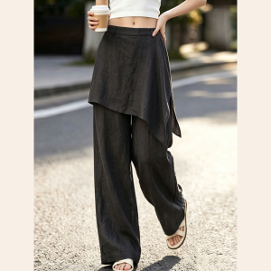 AEJUONOS | Slimming Drapey Fake Two-Piece Tapered Pants Black