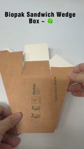 BioPak Kraft Sandwich Wedge Box With Window 123mm x 123mm x 72mm 250pcs/pkt Food Safe Good Quality Non-Toxic