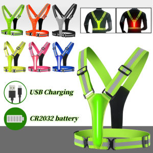 Rechargeable/Battery Adjustable Reflective Security Vests High Visibility Running Vest LED Safety Running Vest for Runners Night