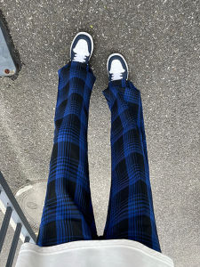 ZHUOCAN | Blue Plaid Ice Silk Thin Summer Straight Mens Trousers