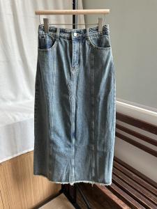 ฤดูใบไม้ผลิ Candy High เอว ทรงเอ เดนิม กระโปรงแฮนด์เมดฉีกบาน ชายเสื้อ หลากหลาย ลำลอง พรางหุ่น สไตล์เรโทร แฟชั่นการเดินทาง