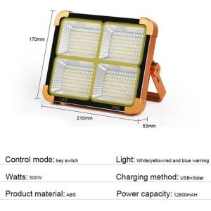 1000W Portable Solar Flood Light LED Camping Tent Light Rechargeable Spotlight Solar Light Outdoor Waterproof Work Light