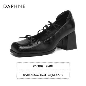 Daphne | Mary Jane Black Leather Pumps Heels