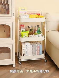 3 Tiers Foldable Kitchen Bathroom Trolley Storage Rack With Roller All Carbon Steel Multi-functional Snack Shelf Bathroom Toilet Organizer Utility Cart