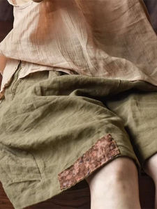 High Waist Wide Leg Cotton Linen Short Pants Womens Casual Print Five-Point Pants Slimming Effect Summer Commute Style
