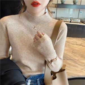 Womens T-shirt 2022 Summer New Half Turtleneck Short-sleeved Tight Bottoming Shirt Womens Five-point Sleeve Knitted Sweater New Top Inner Layer Sweater Thin