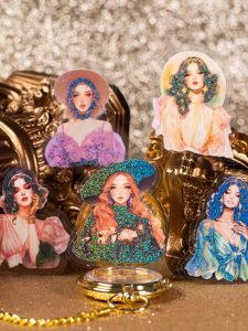 Shiny Goddess Galaxy Light Dual Blade Line Stickers Cute Character Die Cut Vintage Decorative Collage High Aesthetic Value