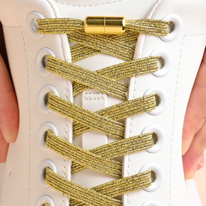 2 pairs/4 pairs No Tie Shoe Laces Colorful Buckle Golden Shoelaces Pearl Light Colorful Fashion Without Ties Elastic Laces 
